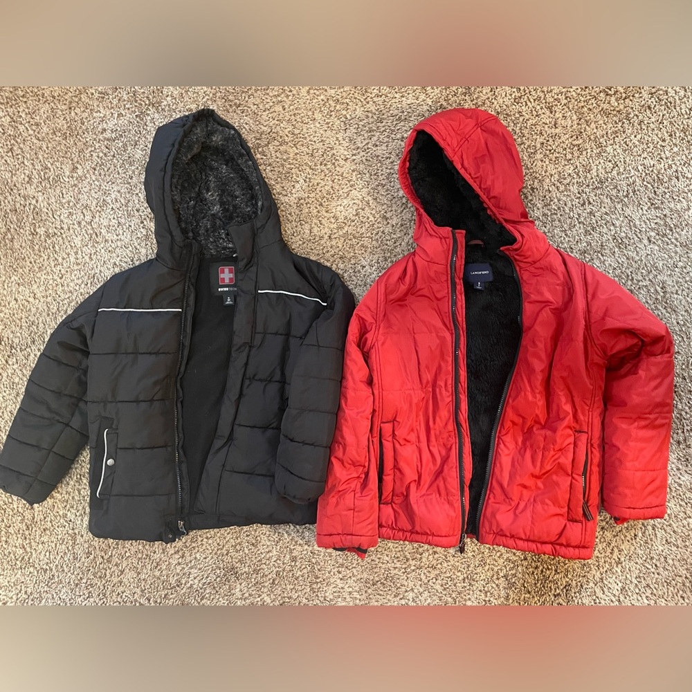 Boys Land’s End red winter coat. Swiss tech black coat. Both Sherpalined.Med8GUC